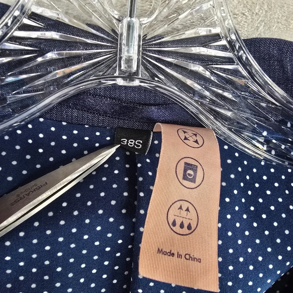 State and Liberty Blazer Mens 38S Blue Two Button Polka Dot Stretch Sport Coat
